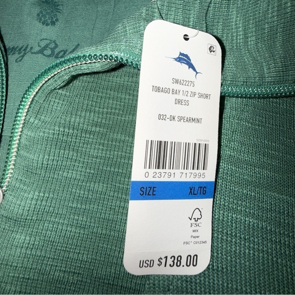 TOMMY BAHAMA Tobago Bay Half-Zip Short-Sleeve Dress - XL Dark Spearmint - Picture 11 of 13